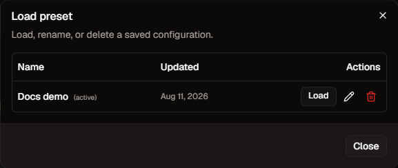 Generator presets list