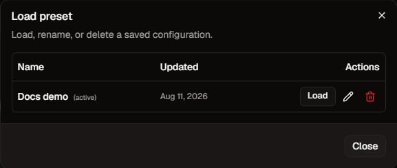 Generator presets list