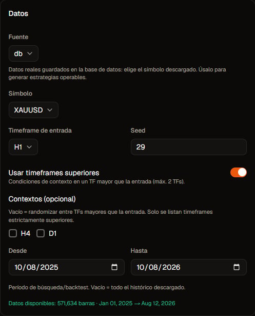 Toggle de timeframes superiores y contextos