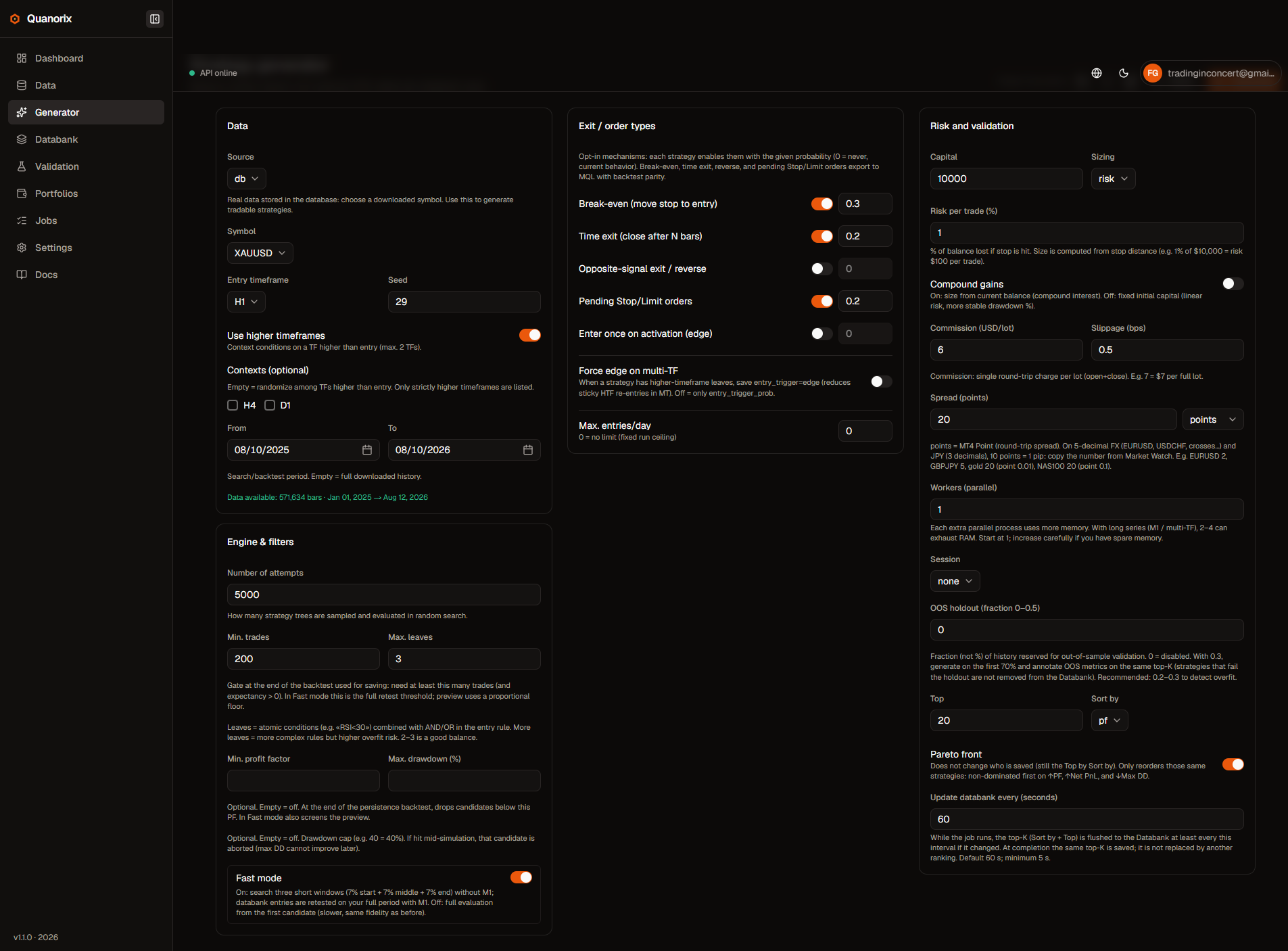 Strategy Generator page