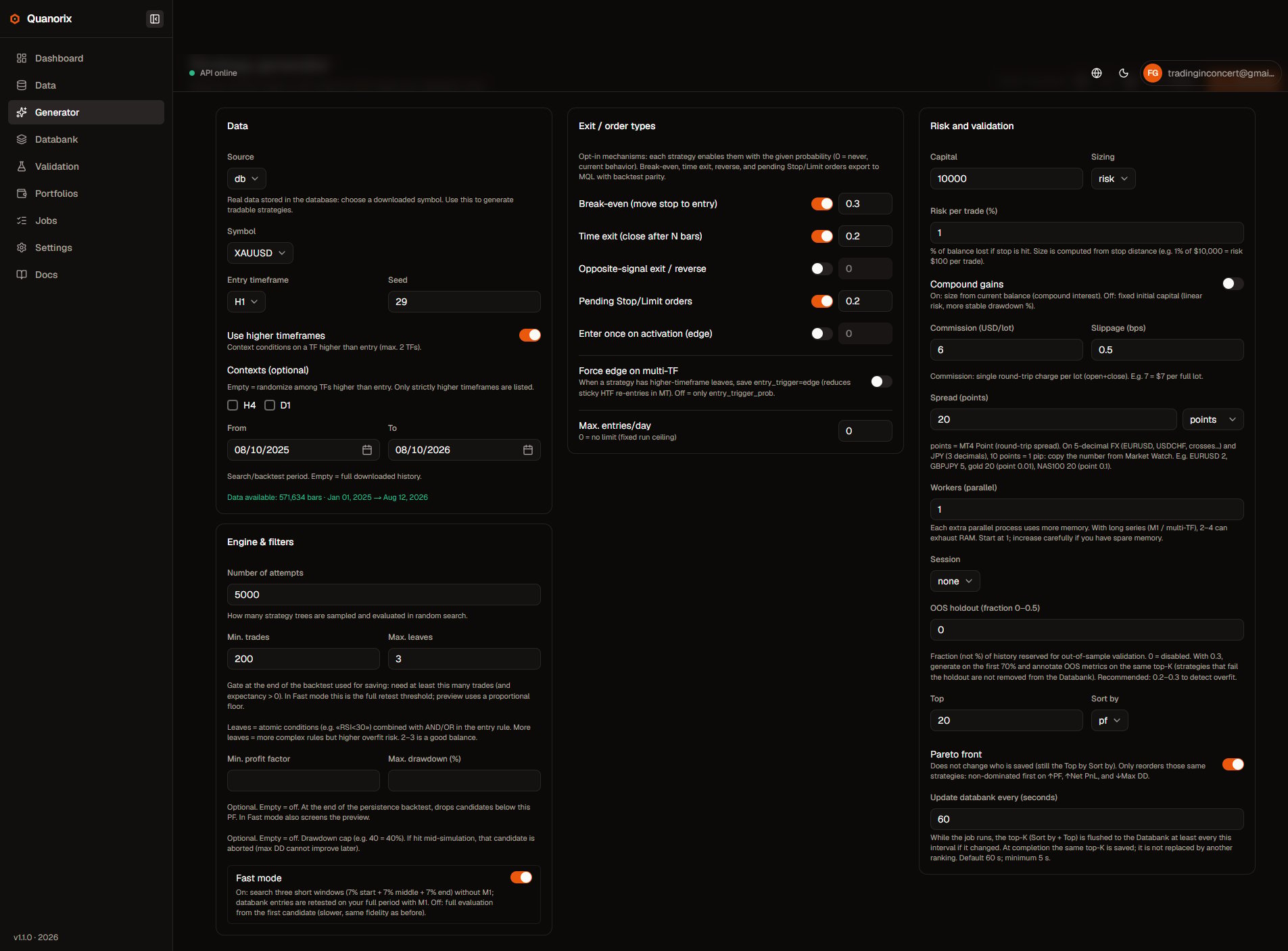 Strategy Generator page
