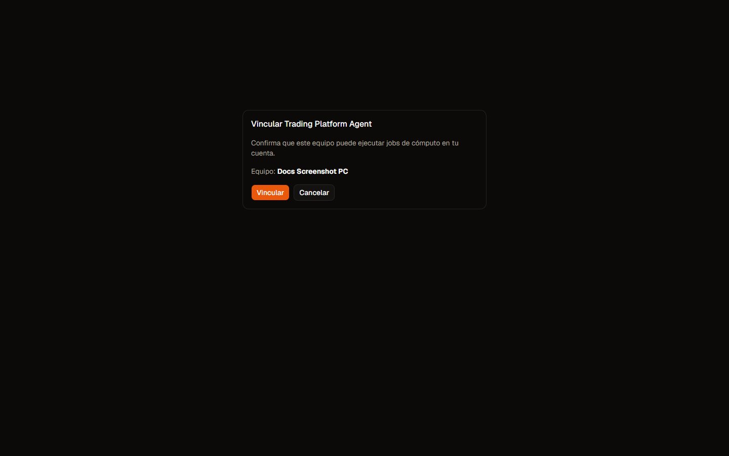 Confirmar vinculación del Trading Platform Agent