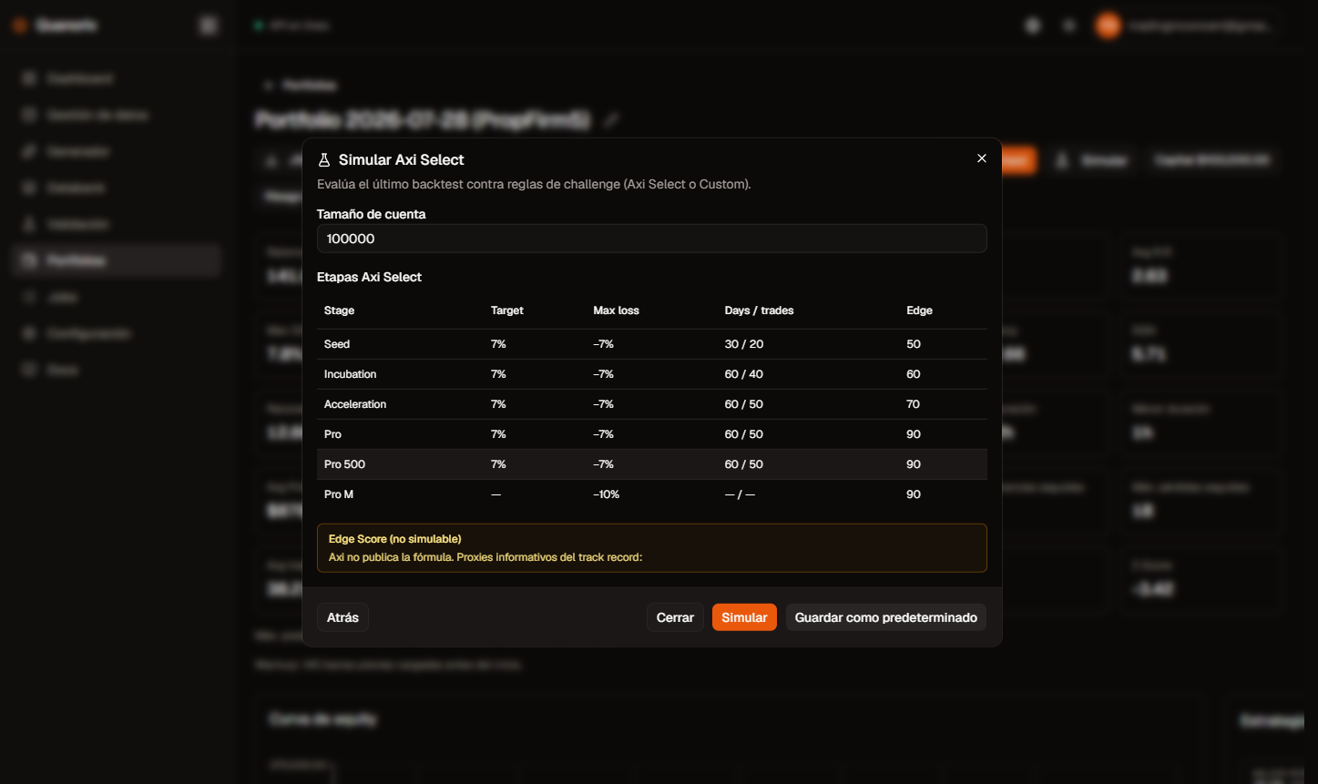 Simulate Axi Select modal with stages table