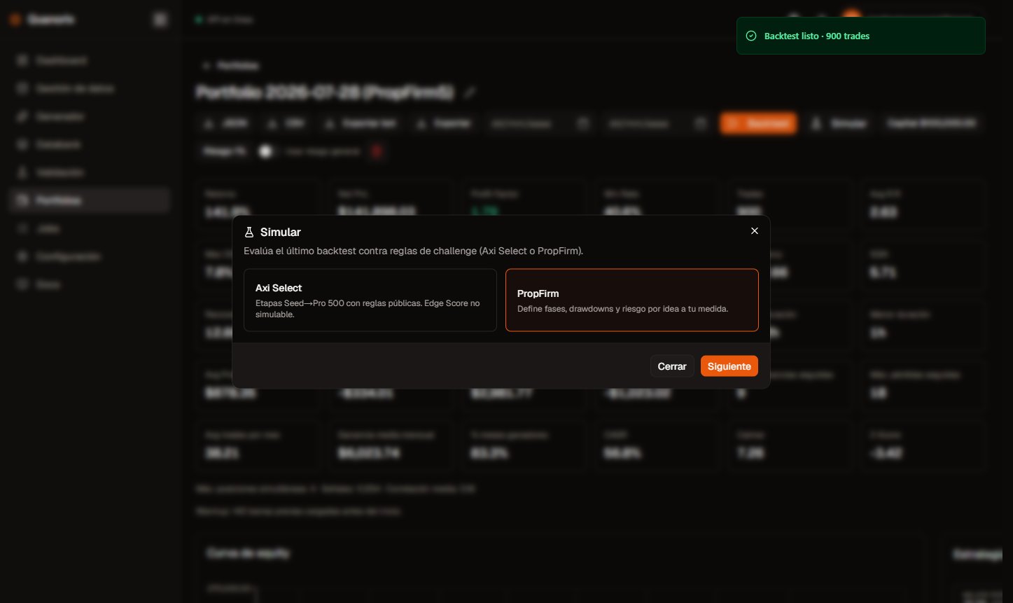 Modal Simular: elegir Axi Select o PropFirm