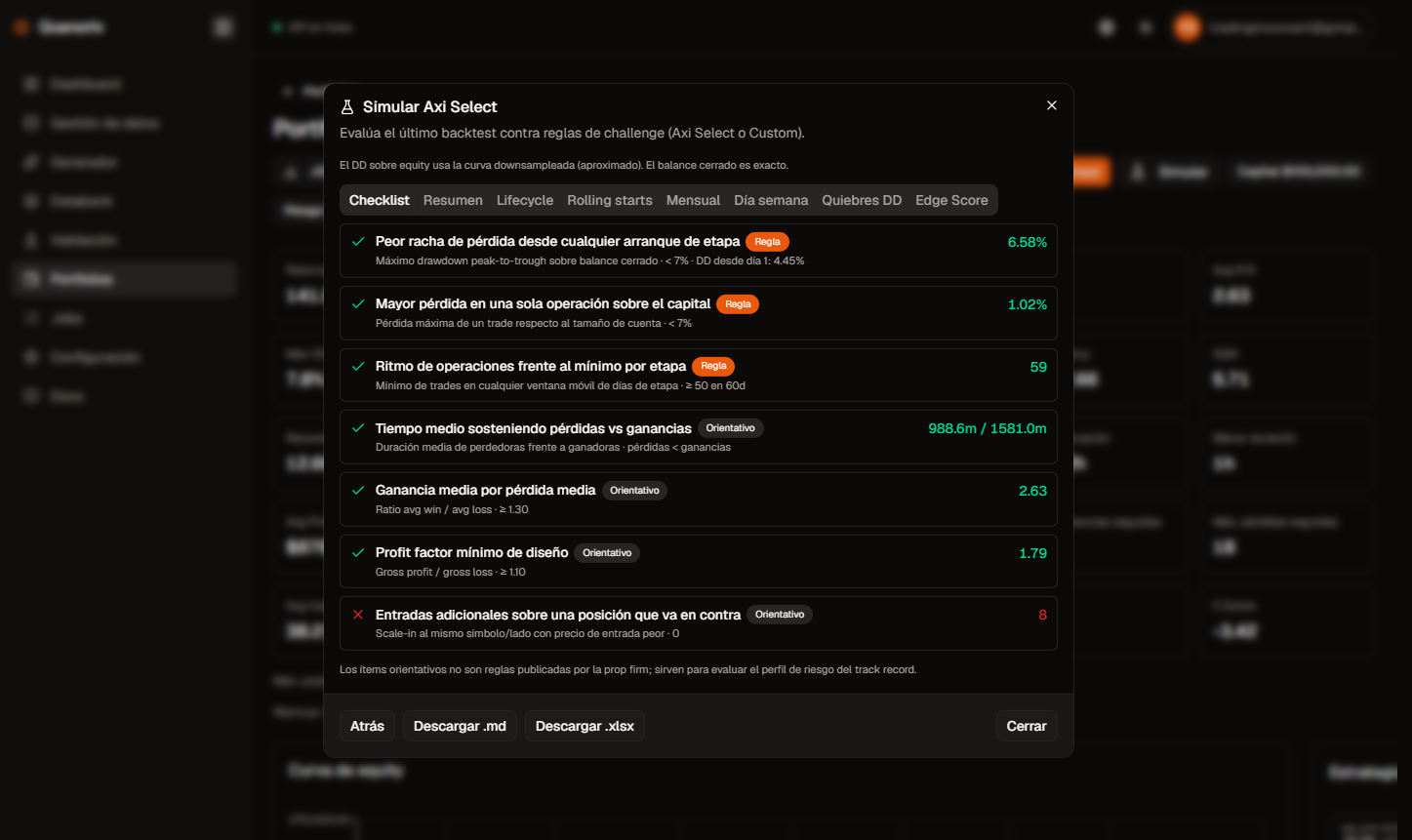 Modal resultados Simular Axi Select con Checklist