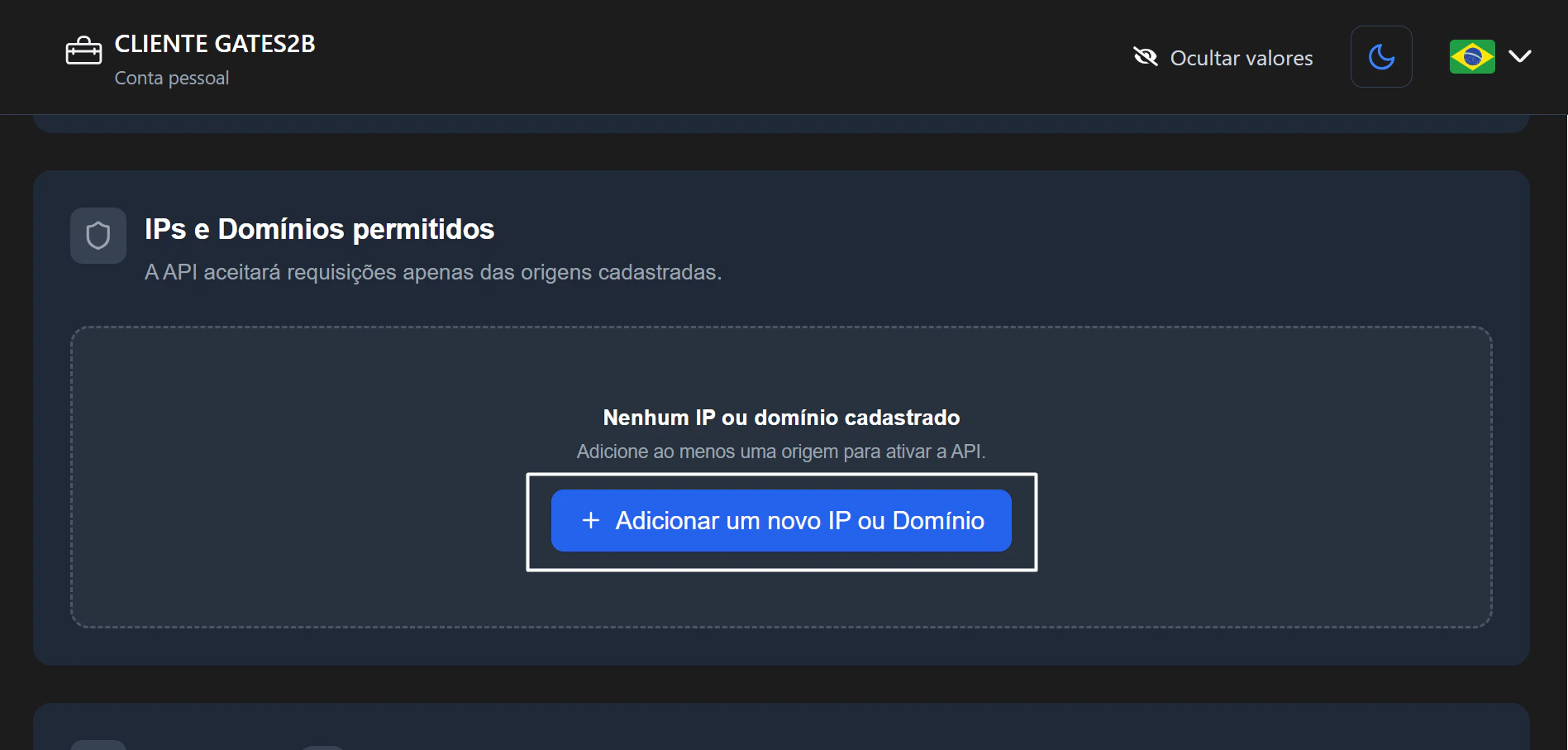 Cadastrar IP ou domínio