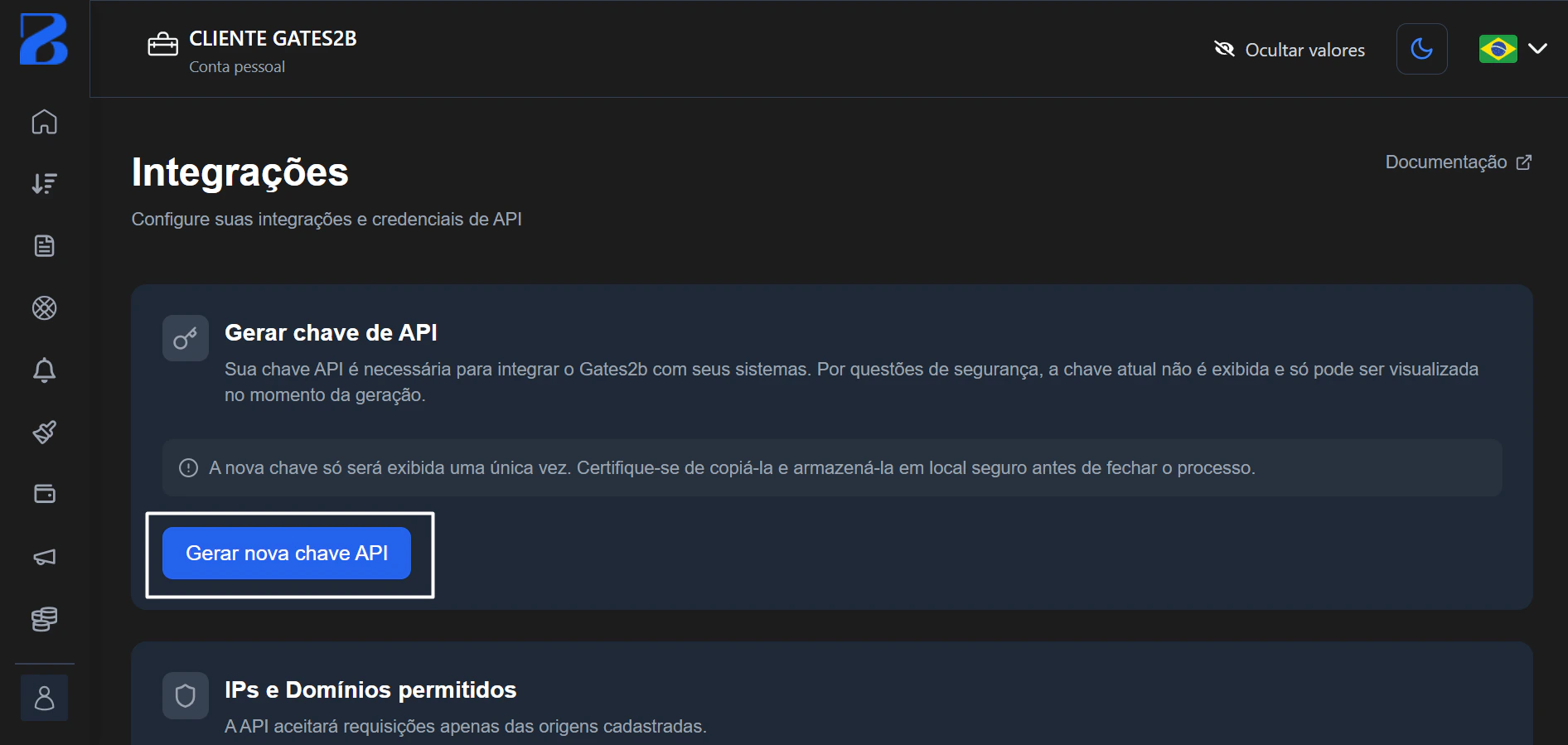 Gerar chave de API