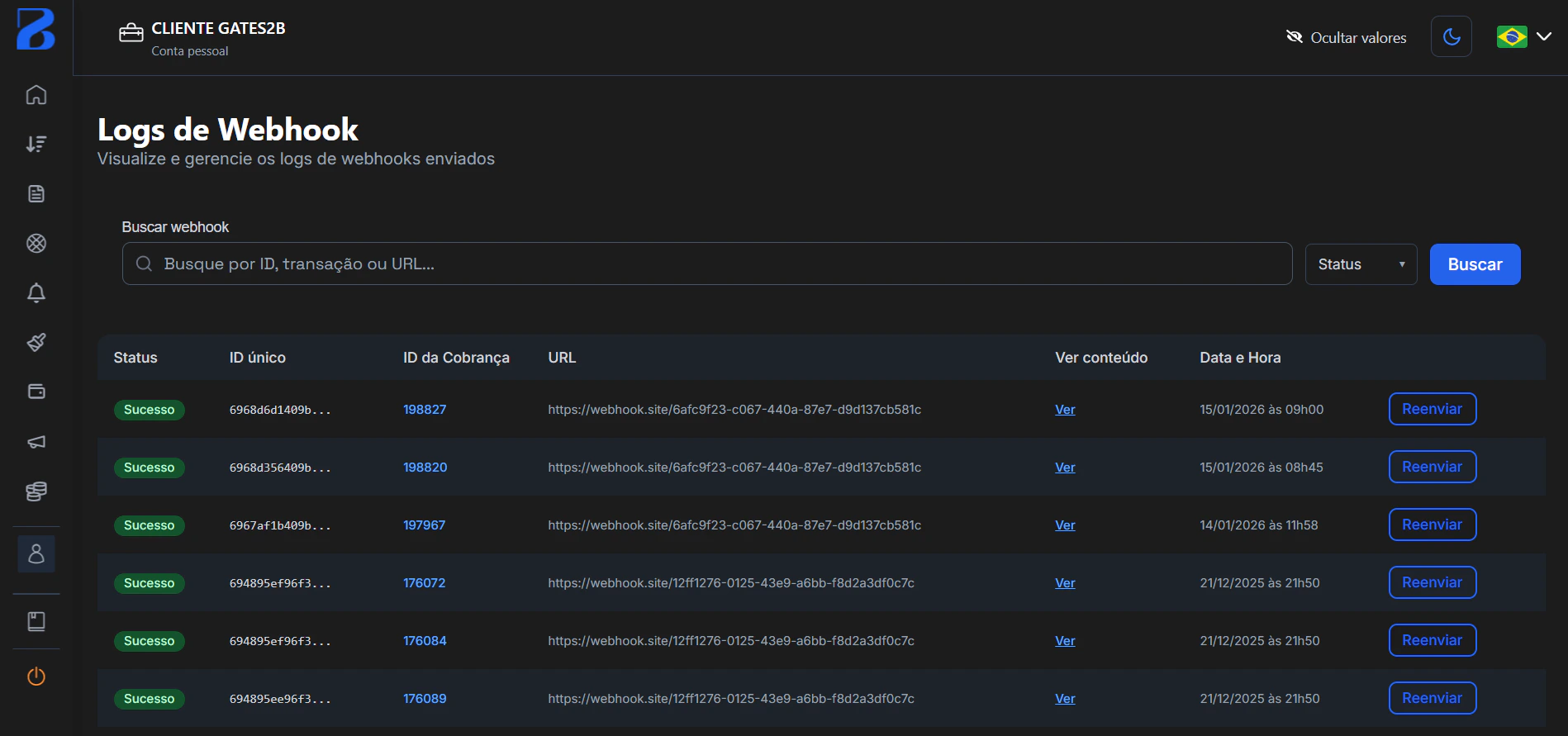 Logs de Webhook