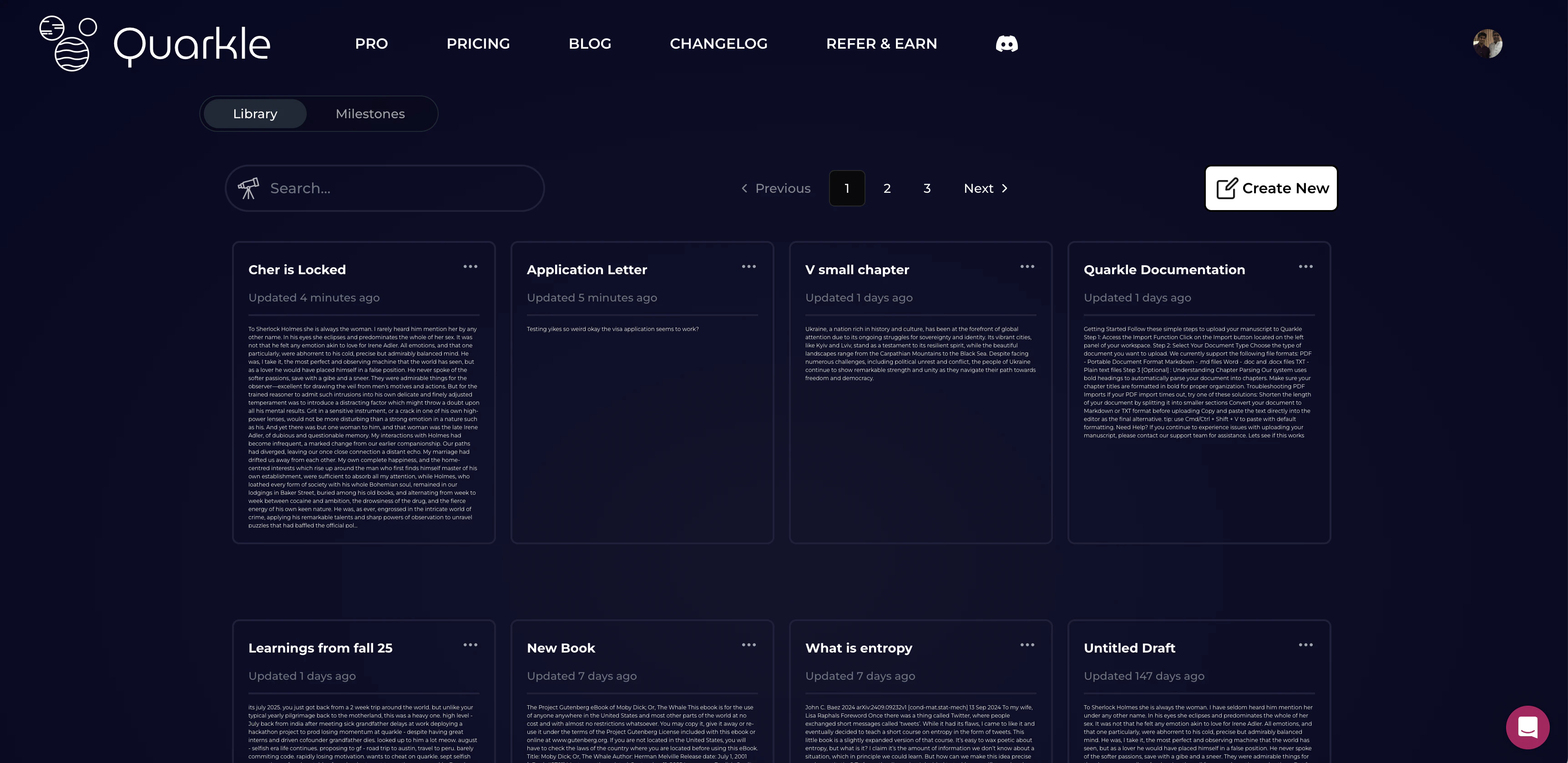 Quarkle Studio / Library tab