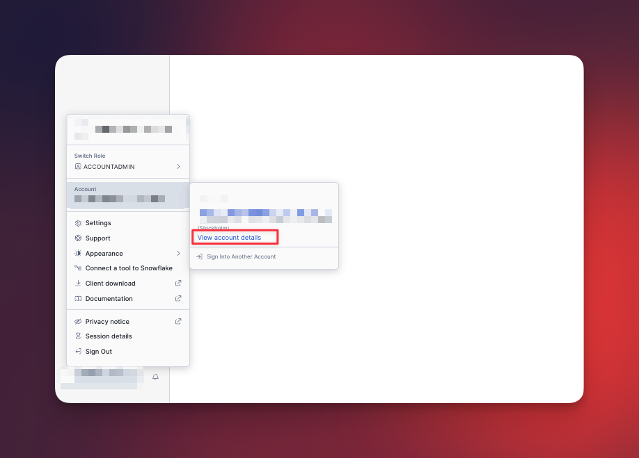 Open account details from the user menu