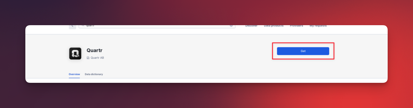 Quartr listing page with the Get button highlighted