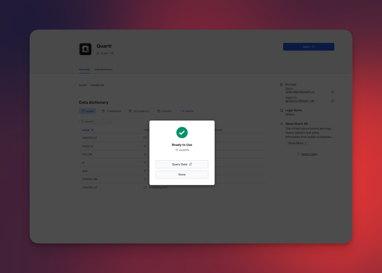 Ready to Use confirmation screen