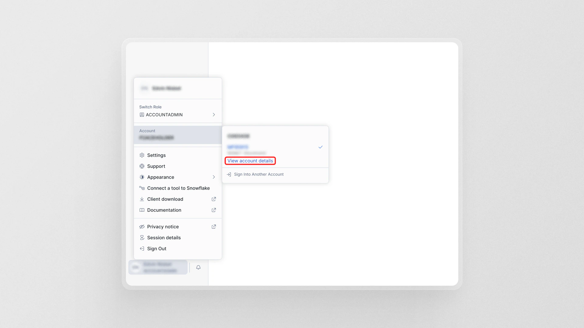 Open account details from the user menu
