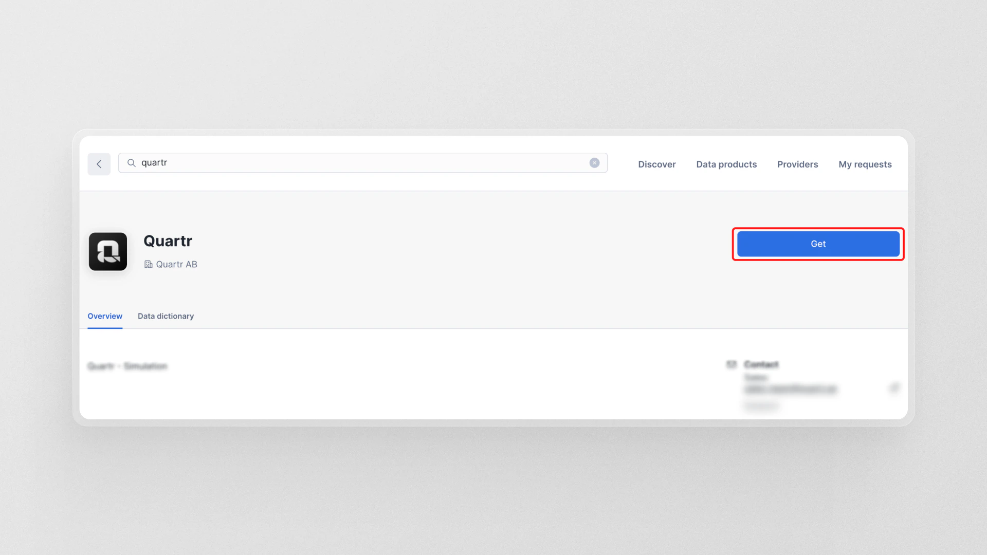 Quartr listing page with the Get button highlighted