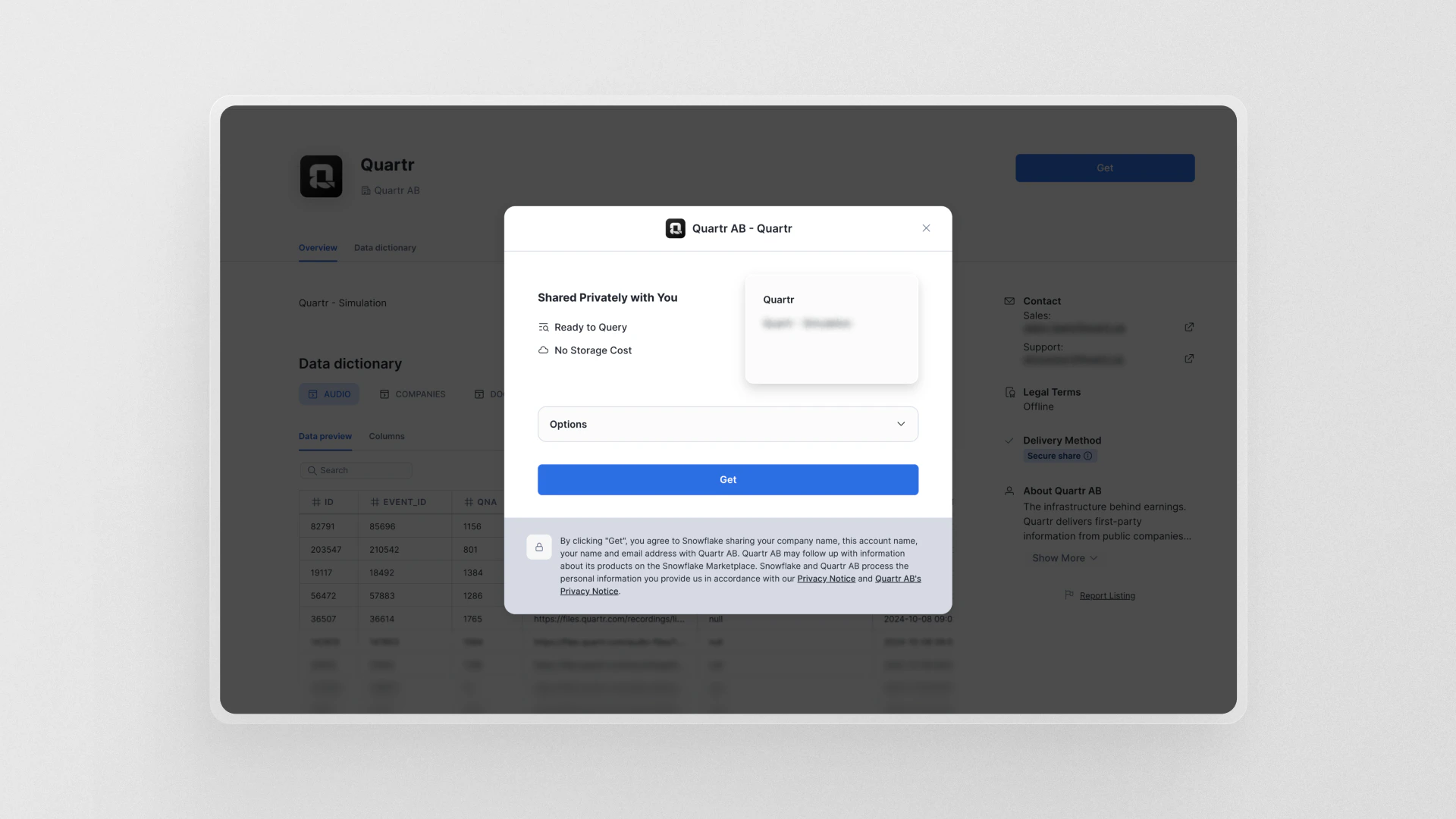 Sharing confirmation dialog