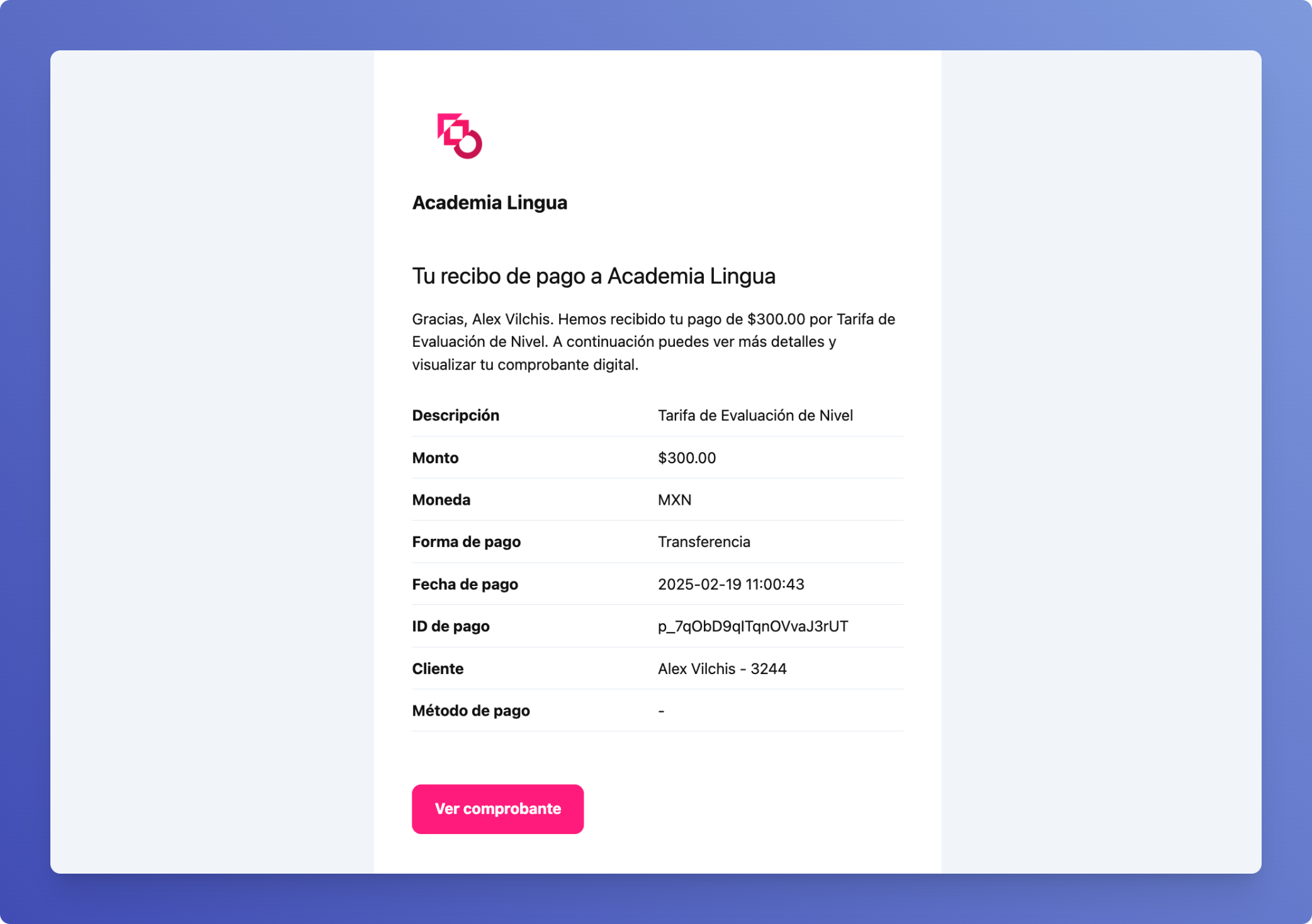 Ejemplo de recibo por correo