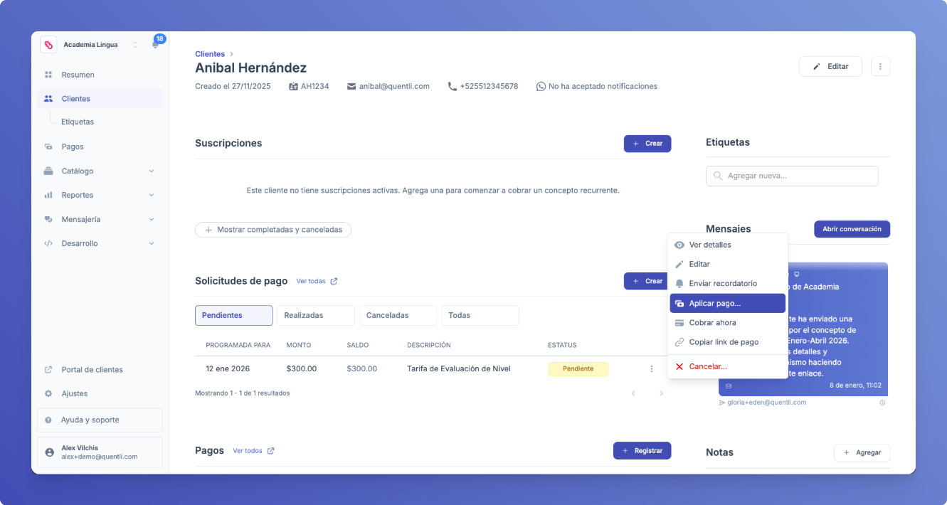 Opción de aplicar pago