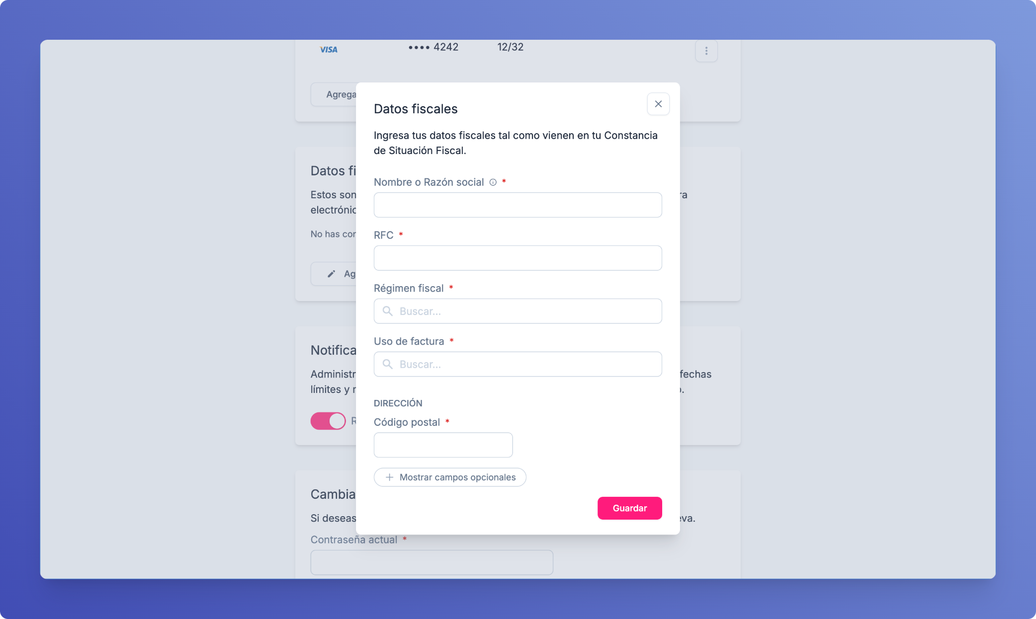 Configuración de datos fiscales
