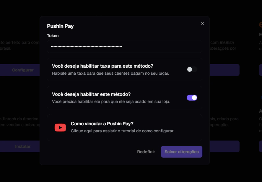 Formulário Pushin Pay na Mginex