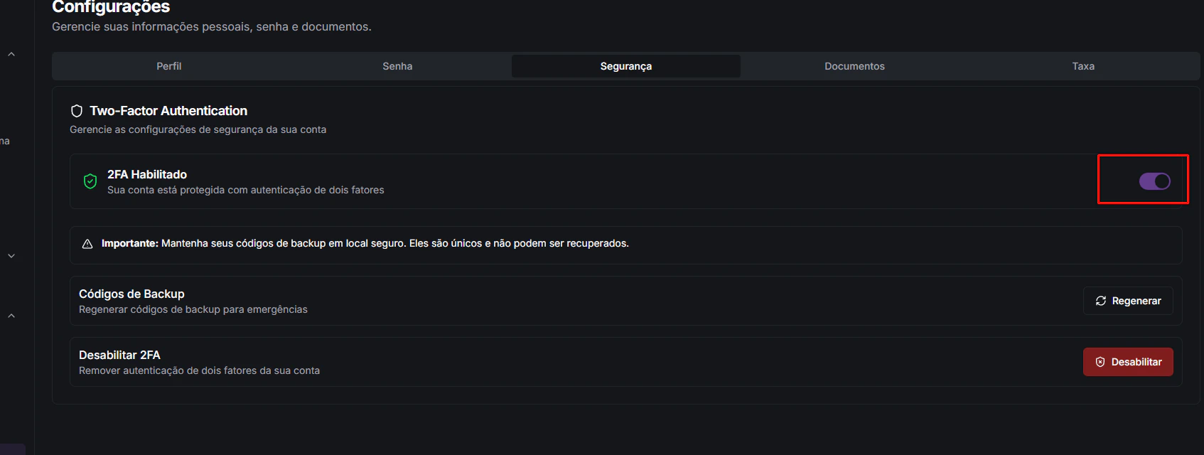 Ativar 2FA