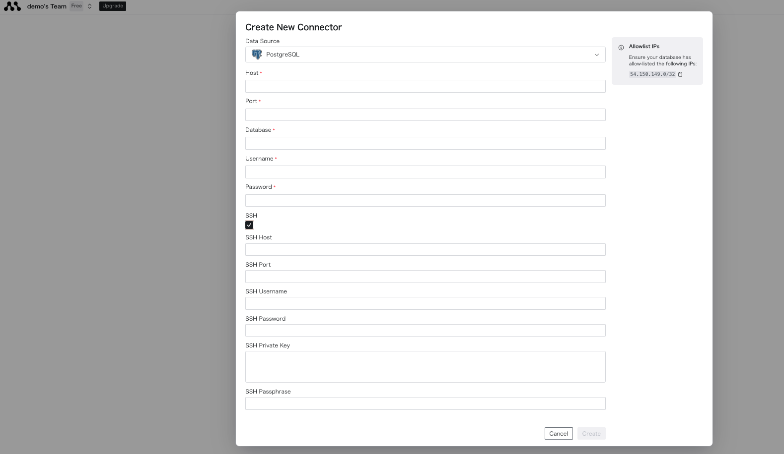 PostgreSQL Connection Create