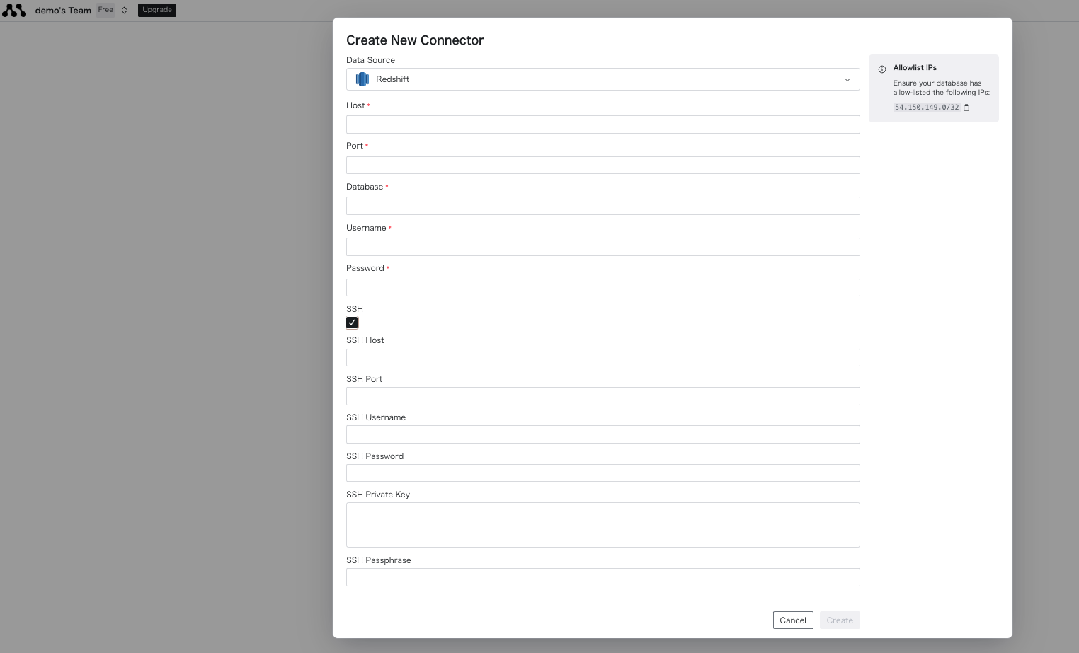 Redshift Connection Create
