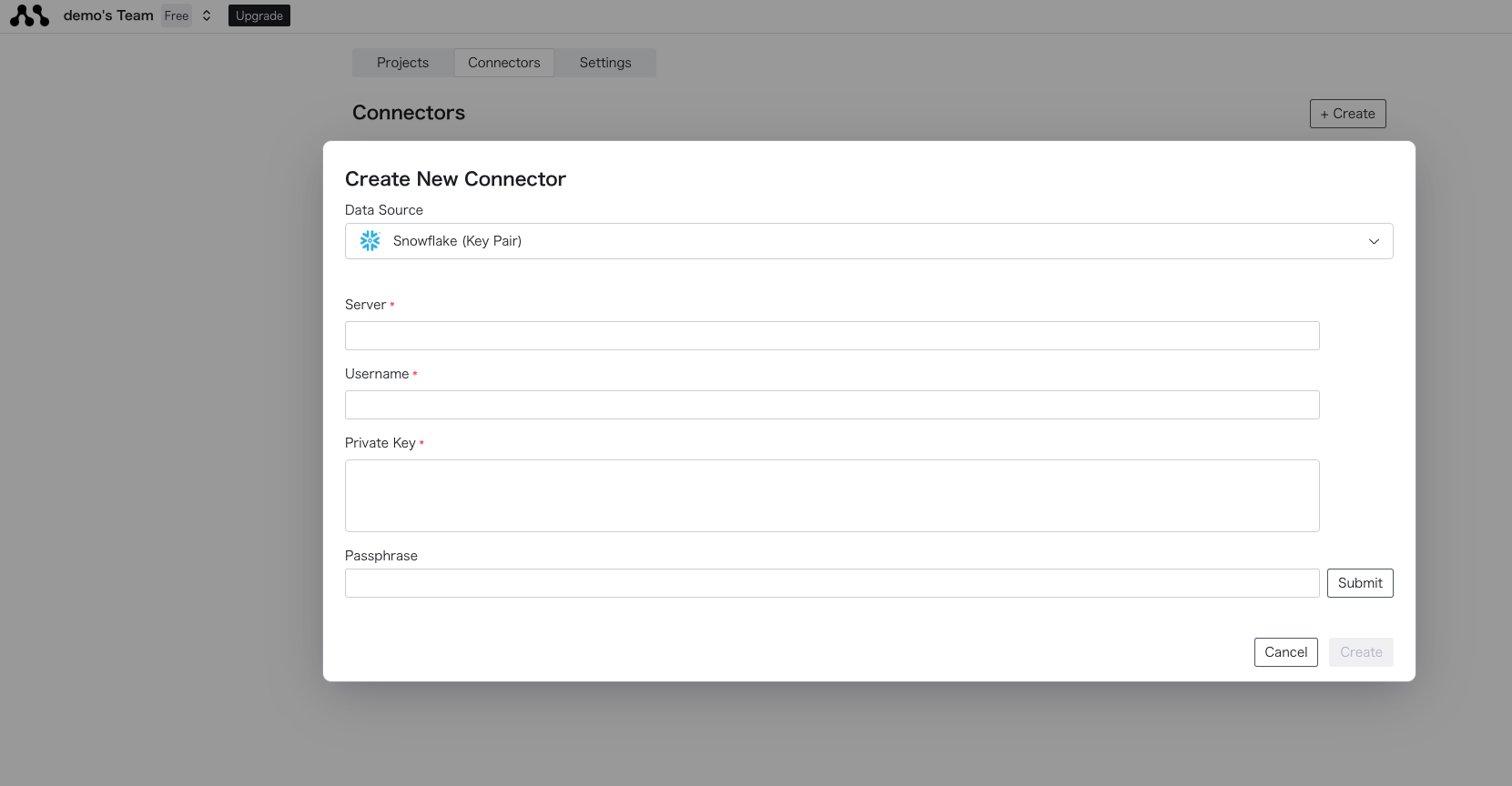 Snowflake Key Pair Connection Create