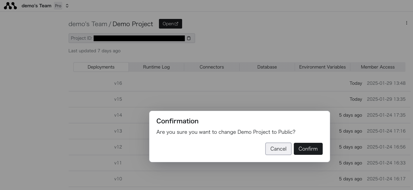 Project Change to Public Confirmation
