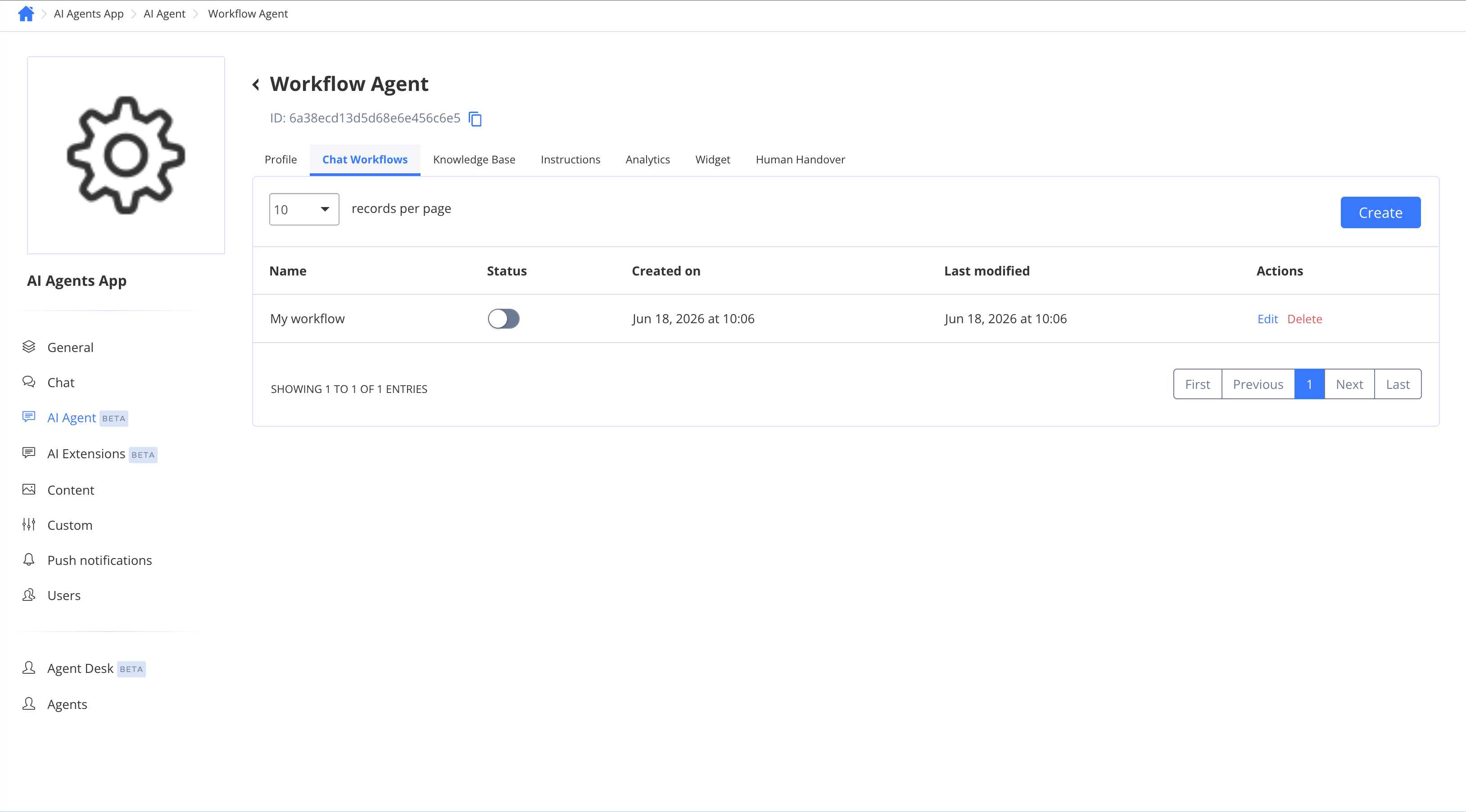 Workflows list