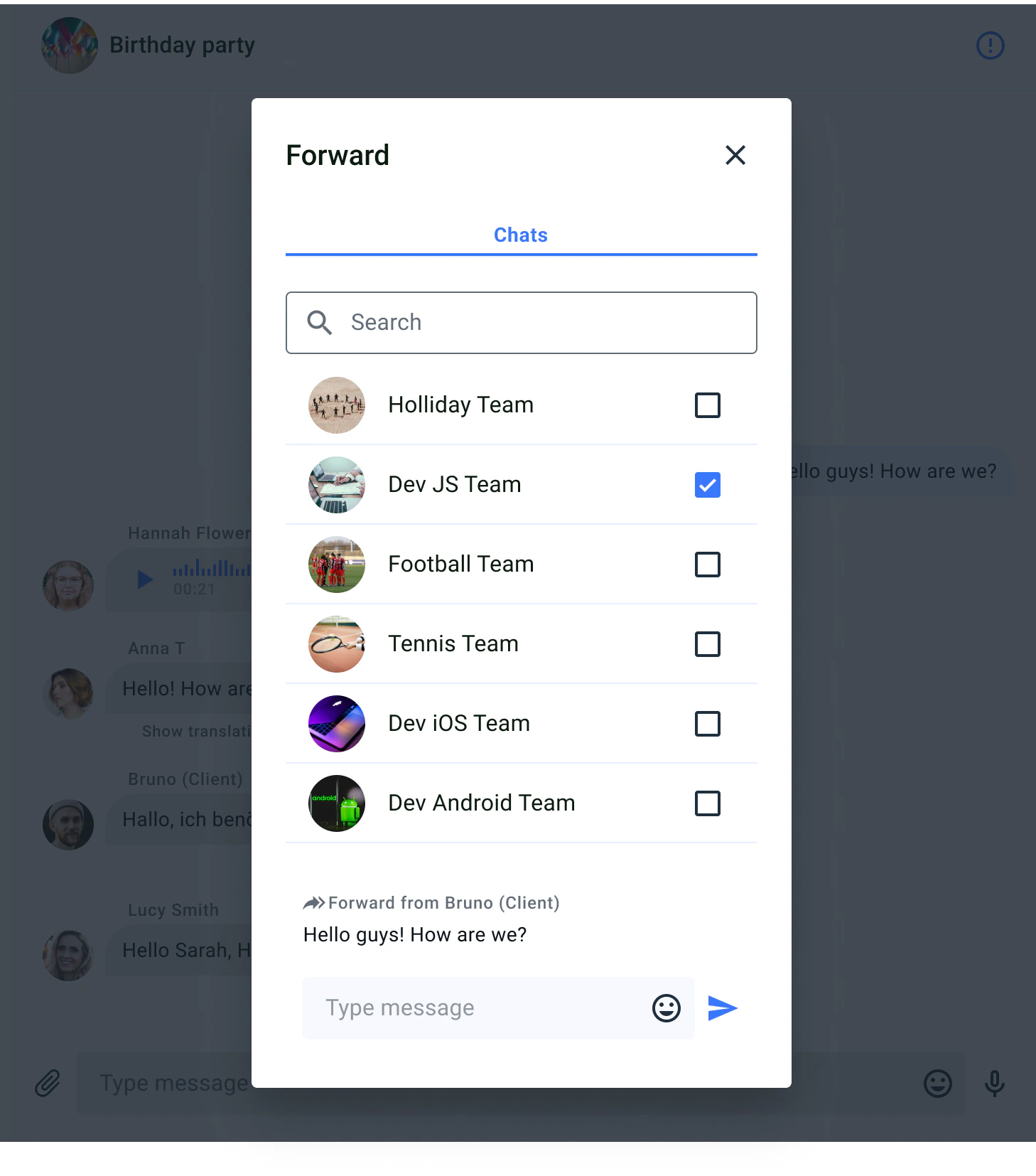 Forward dialog: select dialogs