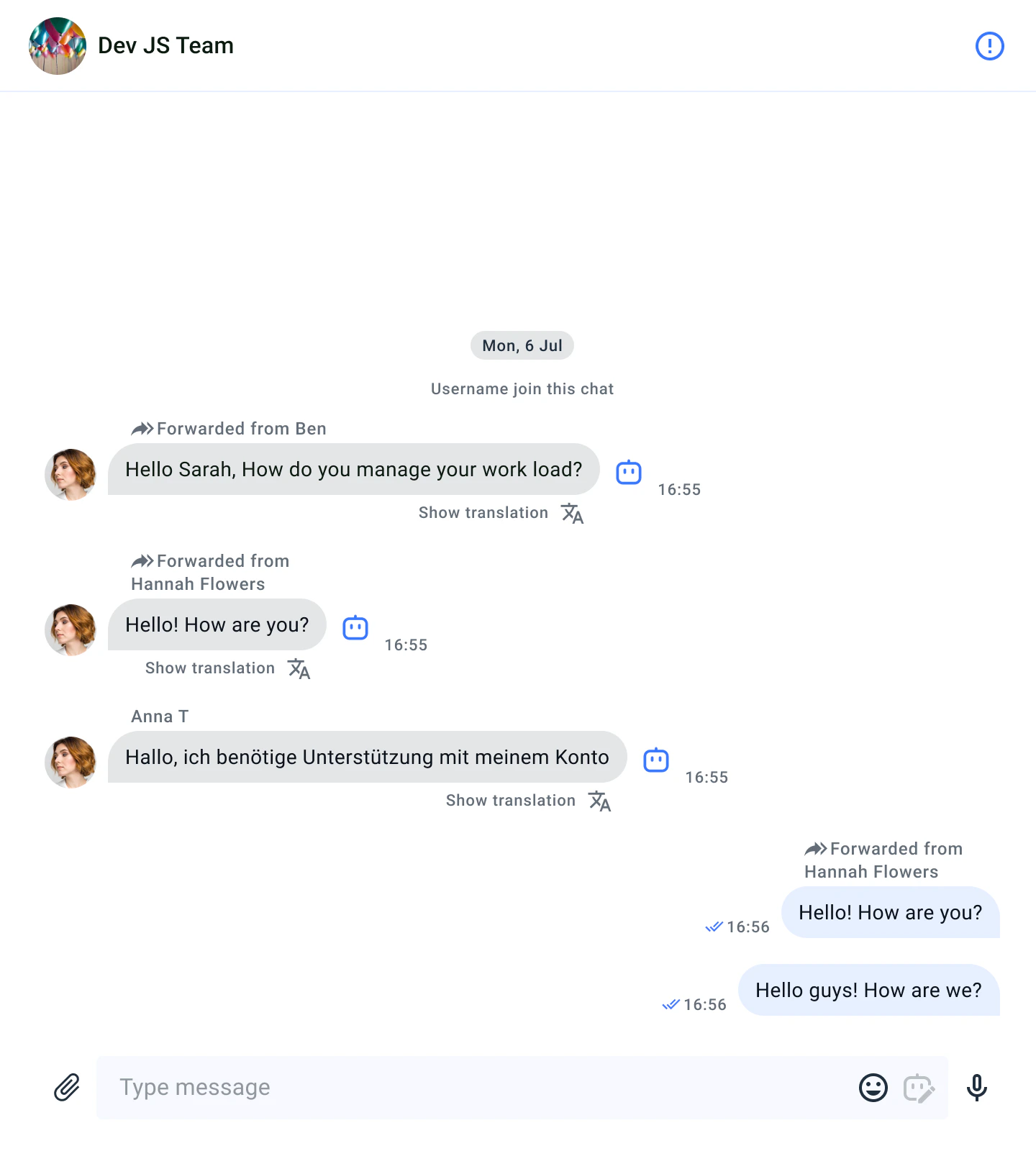 Forwarded messages in dialog