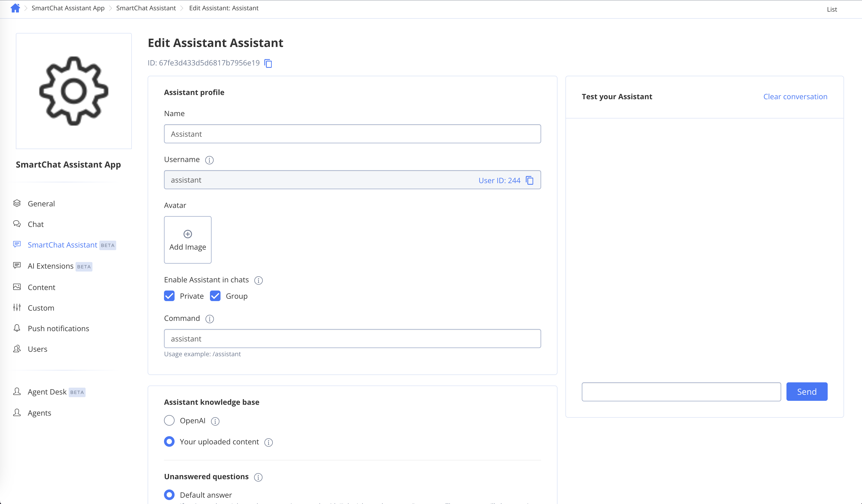 Edit SmartChat Assistant