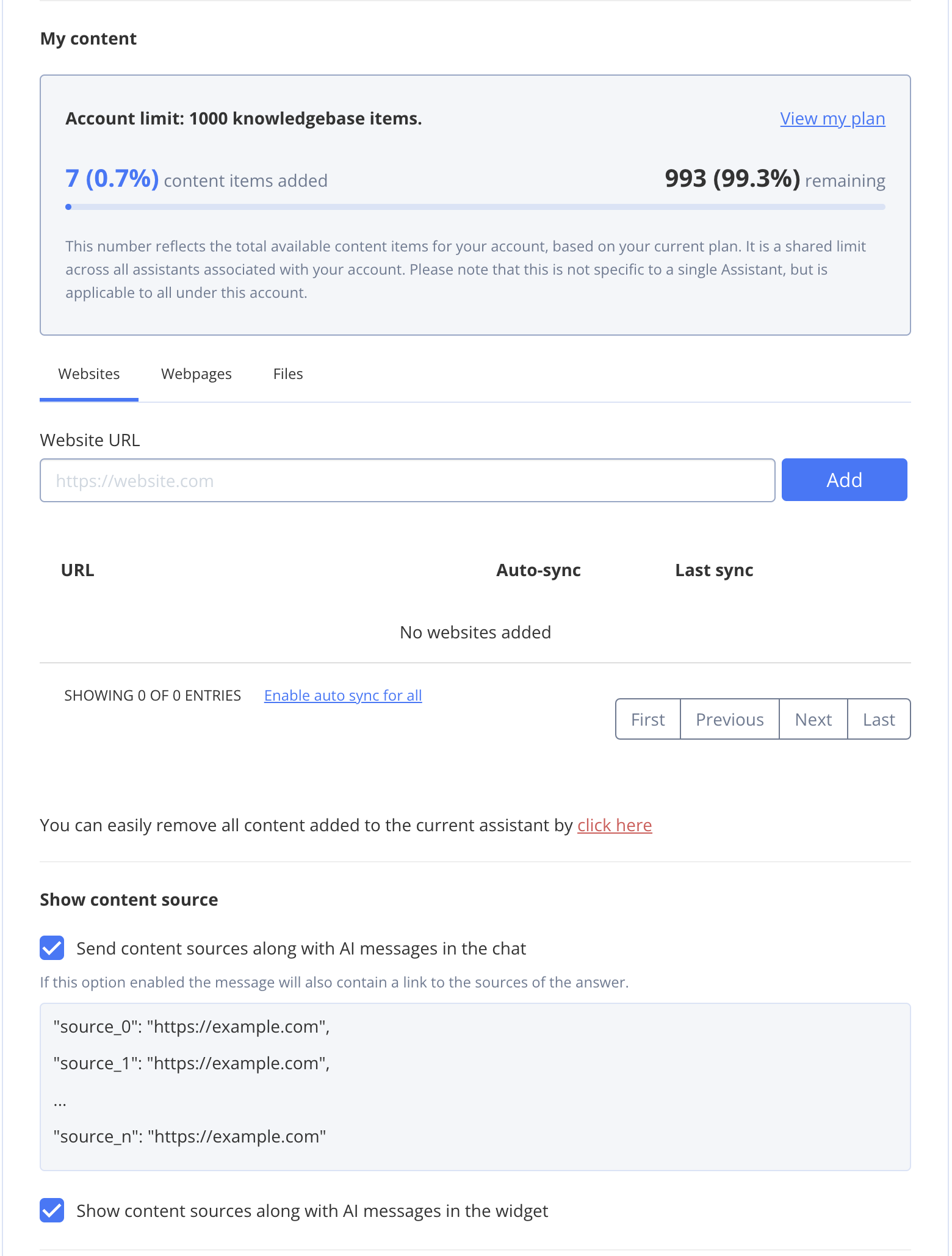 Manage knowledge base content screenshot