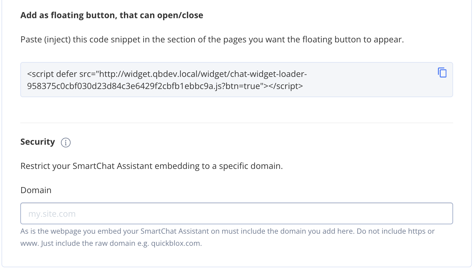 SmartChat Assistant widget section