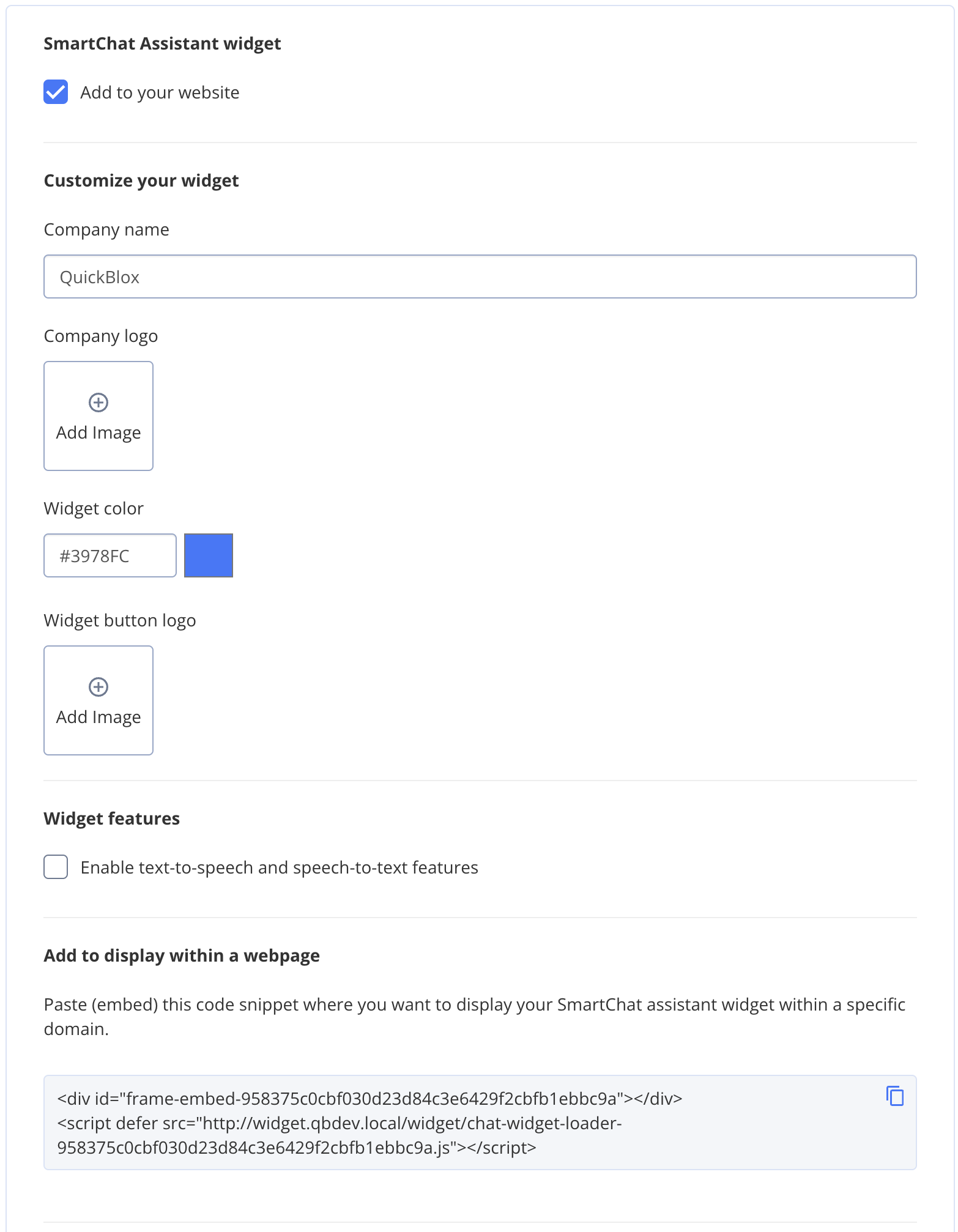 SmartChat Assistant widget section