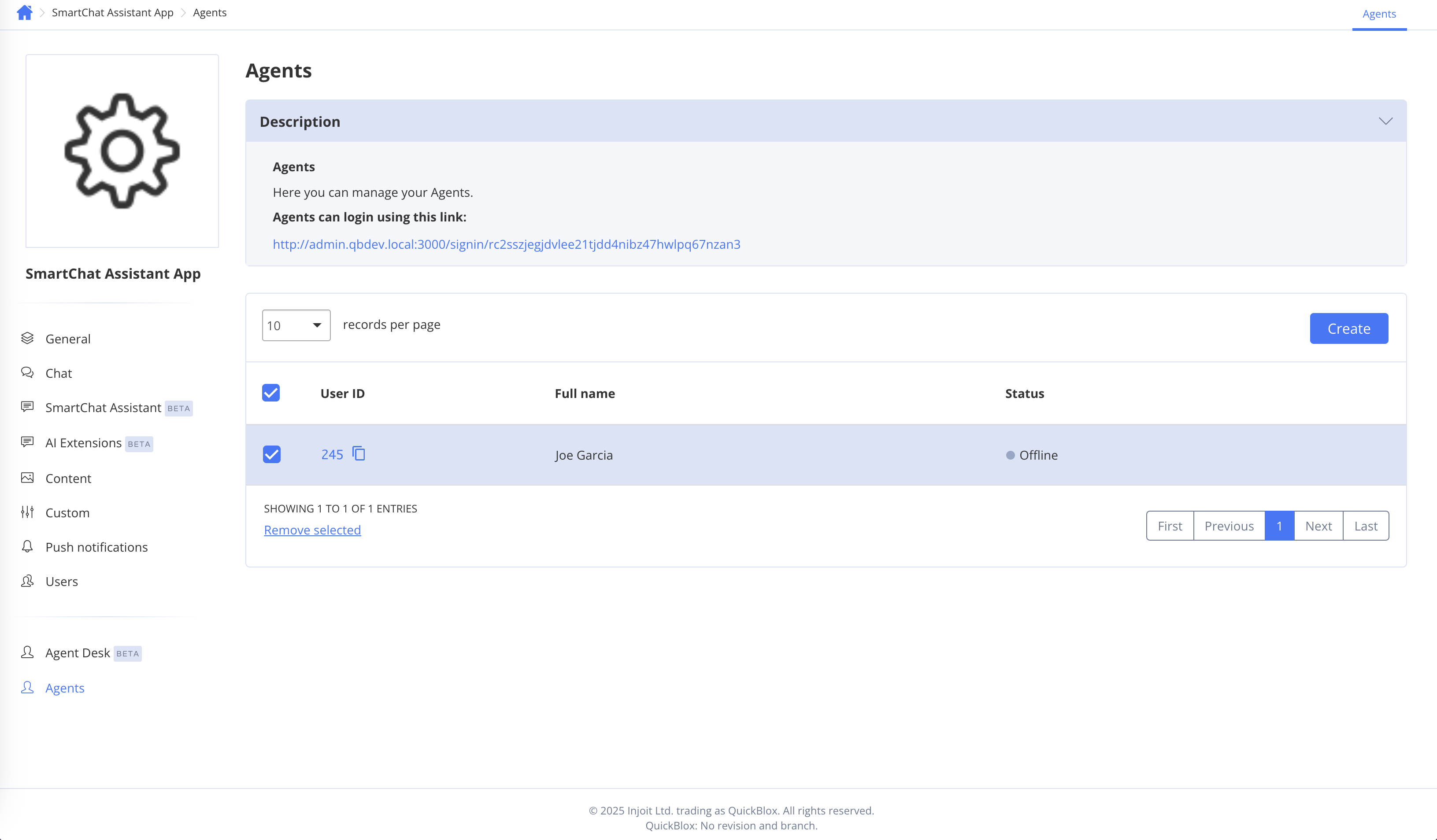 Delete agents screenshot