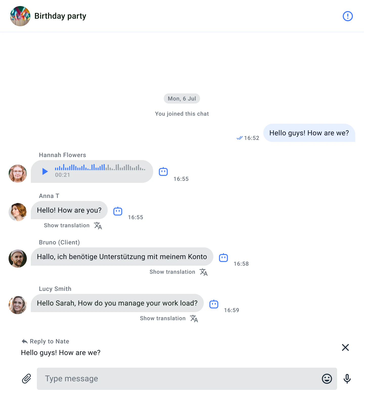 Preview message selected to reply