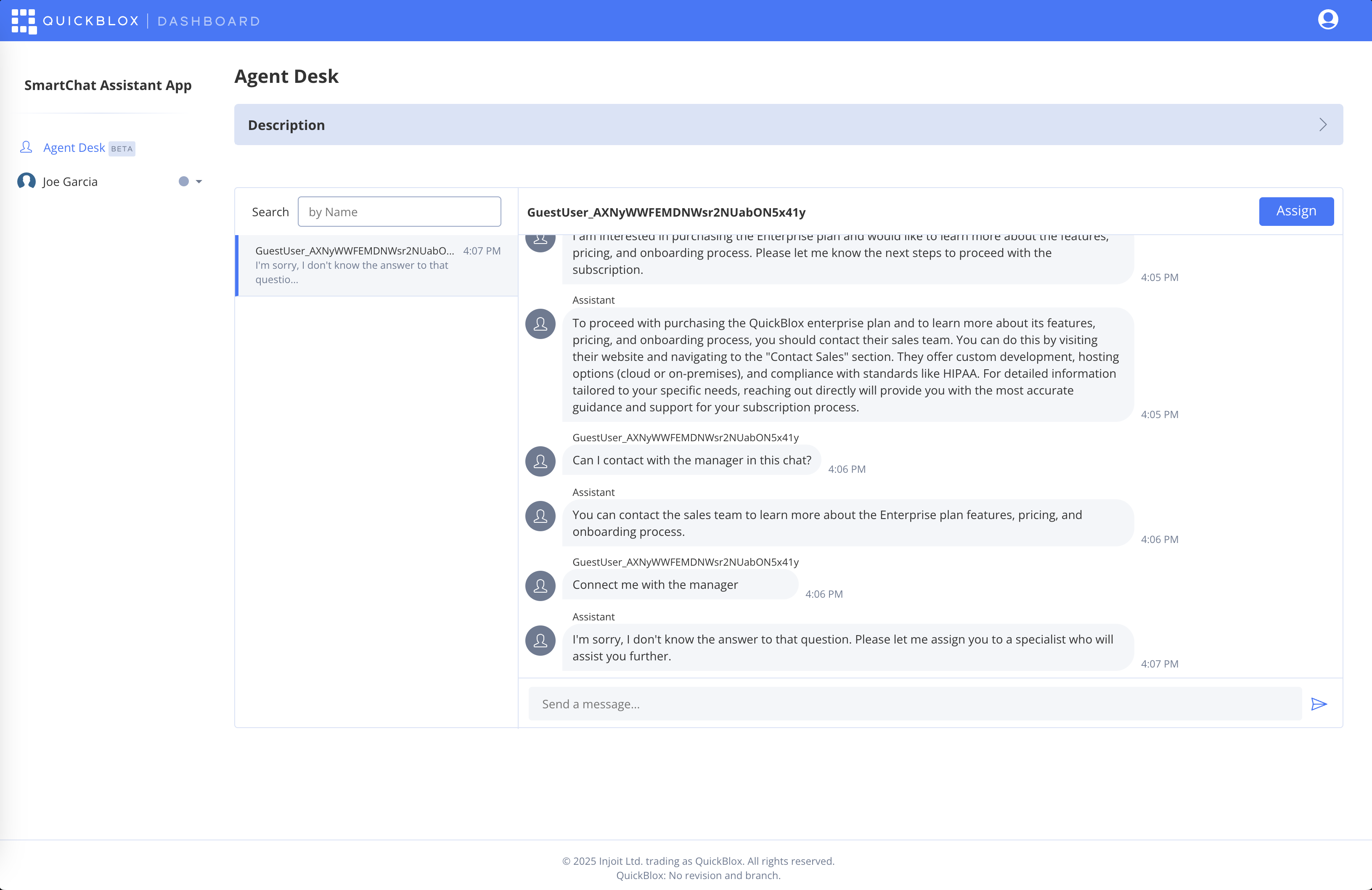 Agent Desk interface screenshot