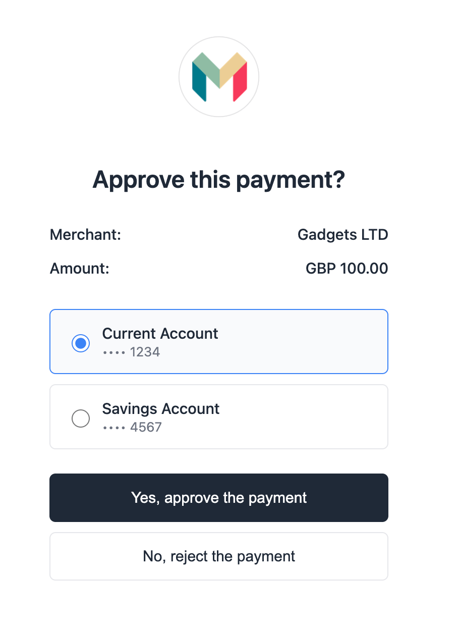 Customer approving the payment in their banking app
