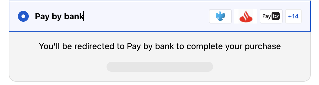 Checkout showing the Pay by bank payment option