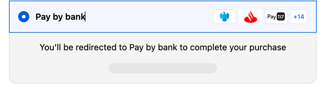 Checkout showing the Pay by bank payment option