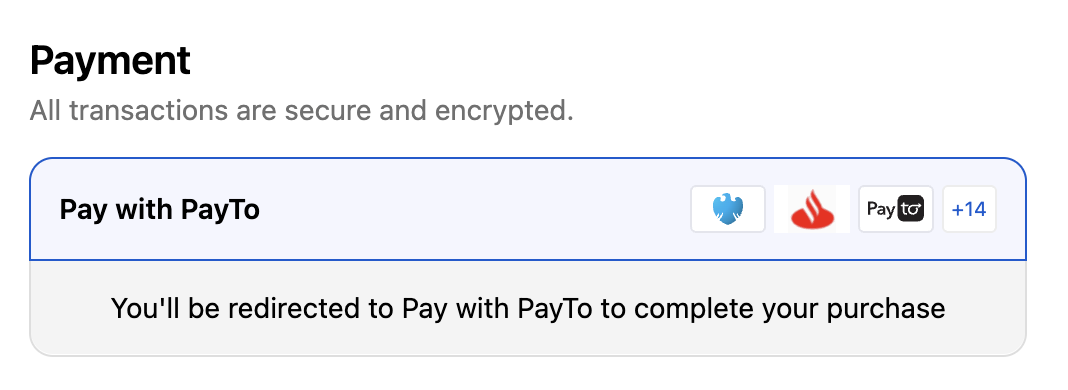 Australian checkout showing the Pay with PayTo payment option