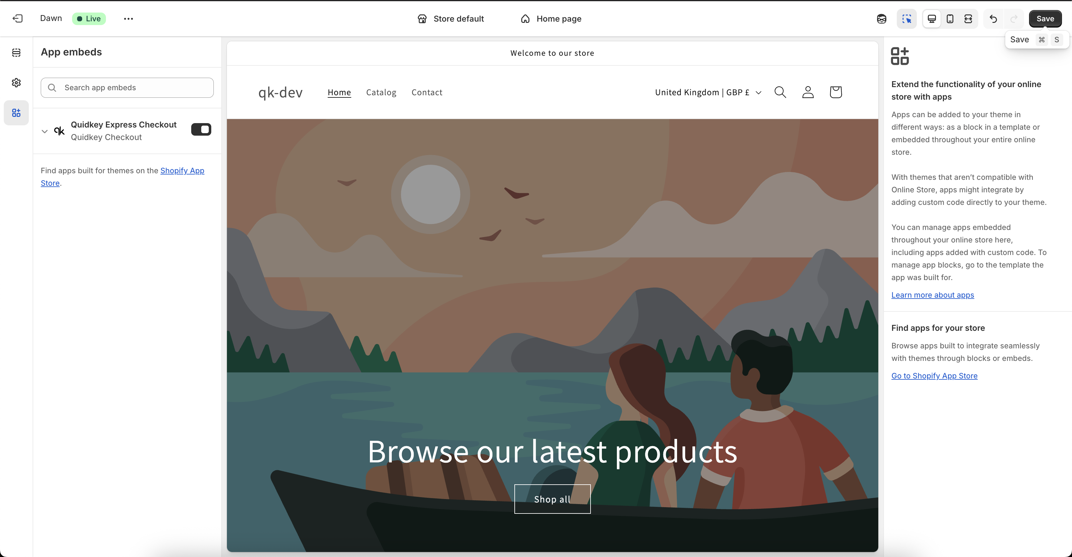 Theme editor App embeds page showing Pay By Bank Spotlight toggle