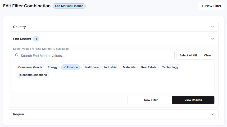 Filter Center with multi‑select dimensions