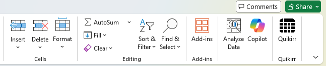 Quikirr Add-in button and task pane