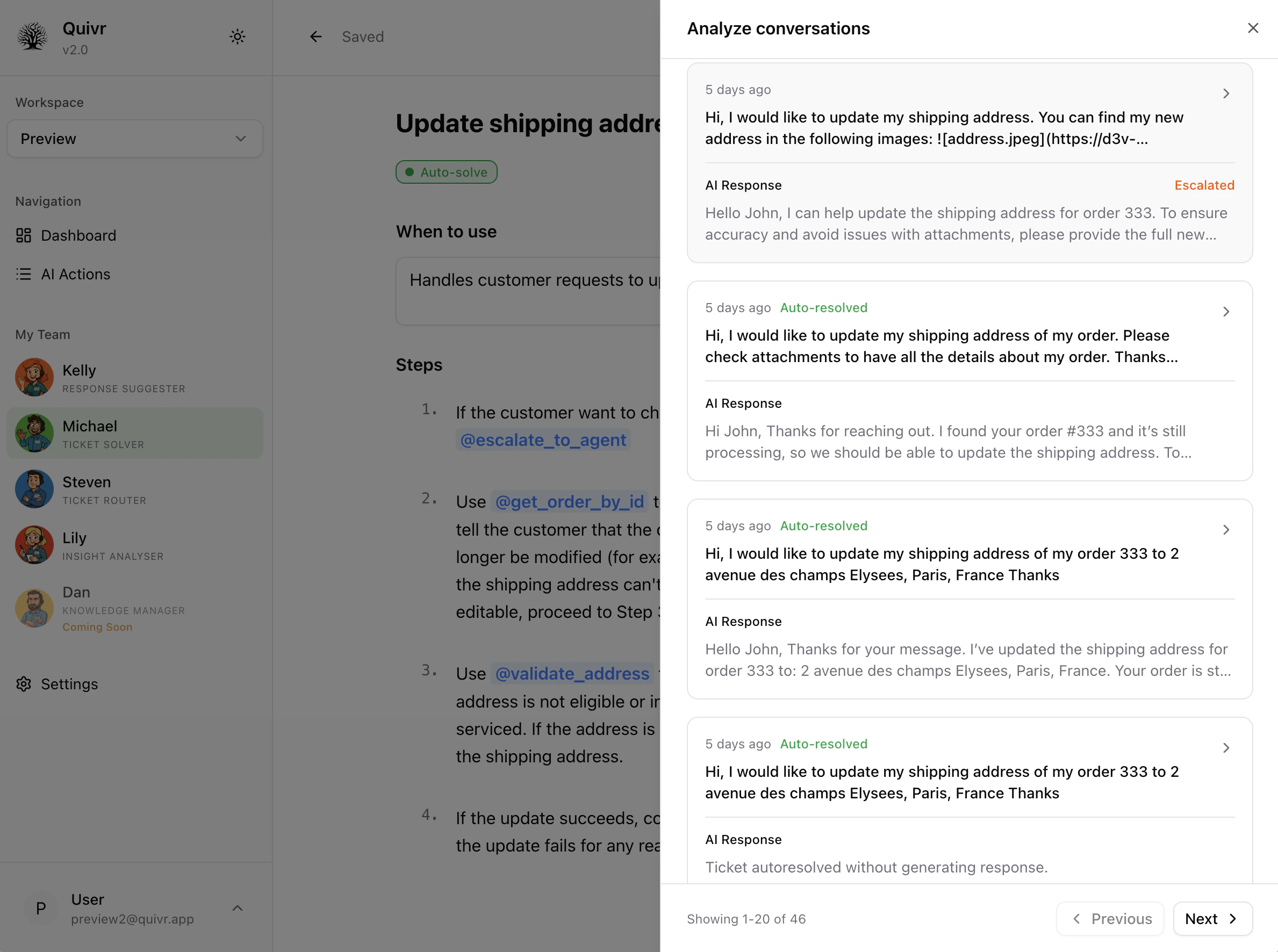 Vue des résultats de tests