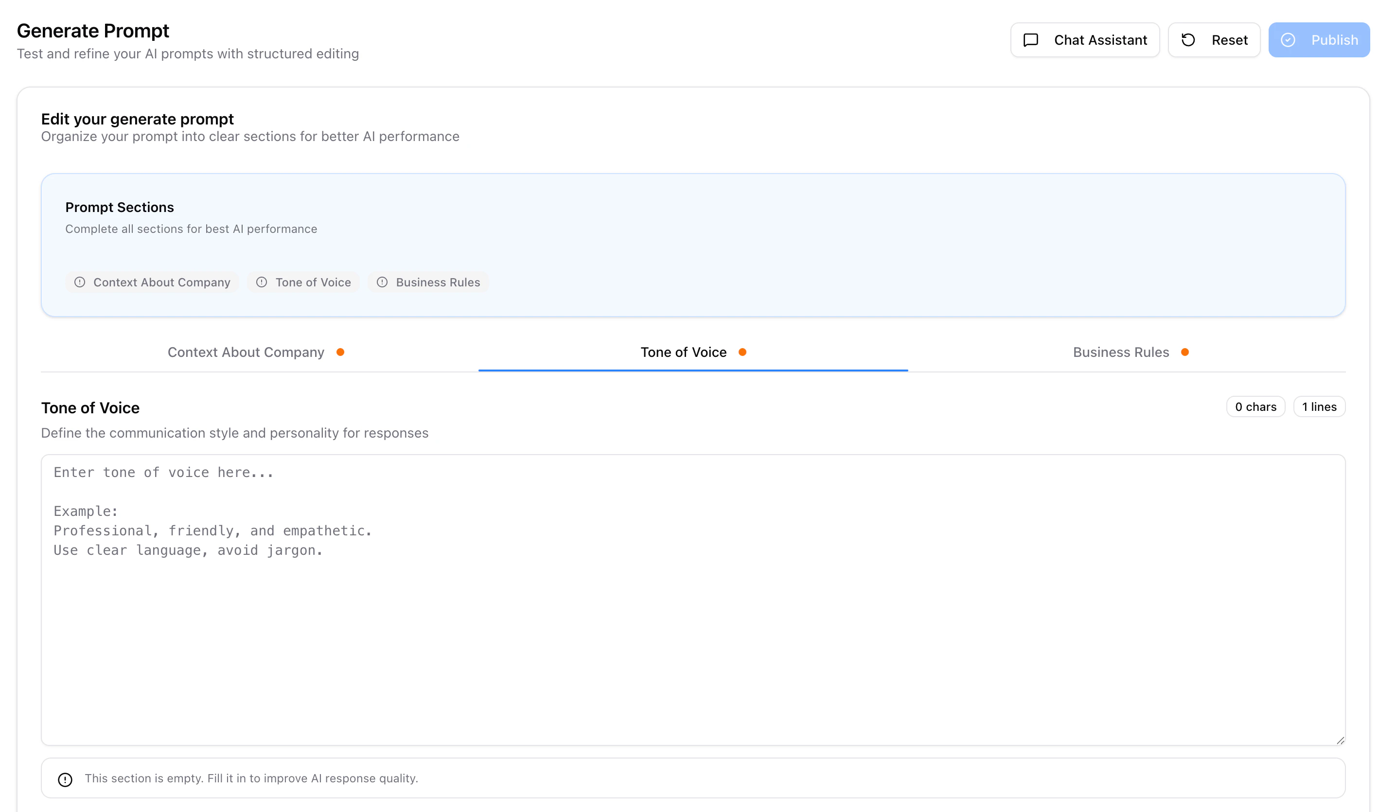 Onglet Tone of Voice