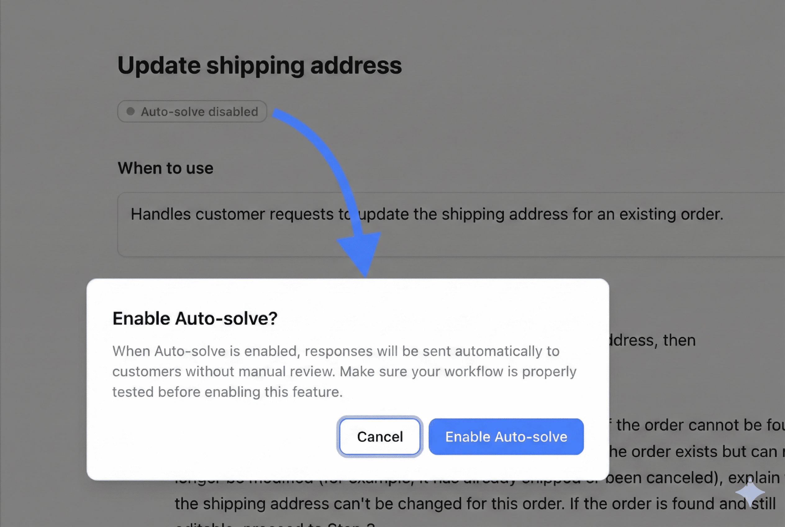 Interrupteur pour activer l'autorésolution dans les paramètres du workflow