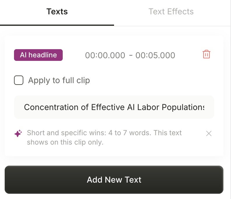 The headline text layer in the editor, marked with the AI headline badge