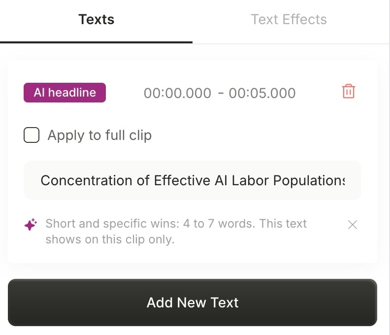 The headline text layer in the editor, marked with the AI headline badge